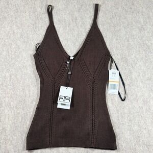 Robert Rodriguez Tank Womens Small Chocolate Brown Nessa Pointelle Knit V-Neck